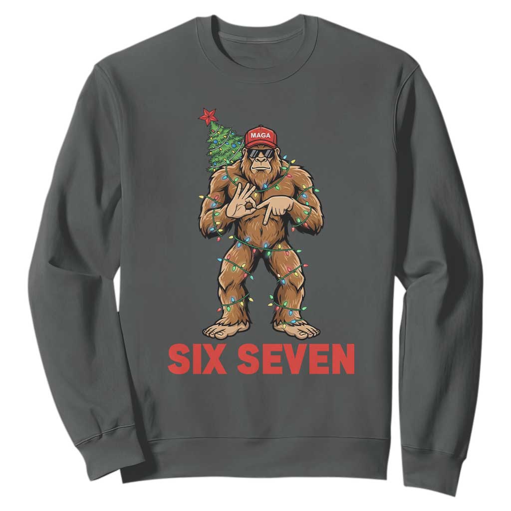 67 Six Seven Sweatshirt Funny Bigfoot Trump Support Christmas TS14 Dark Heather Print Your Wear