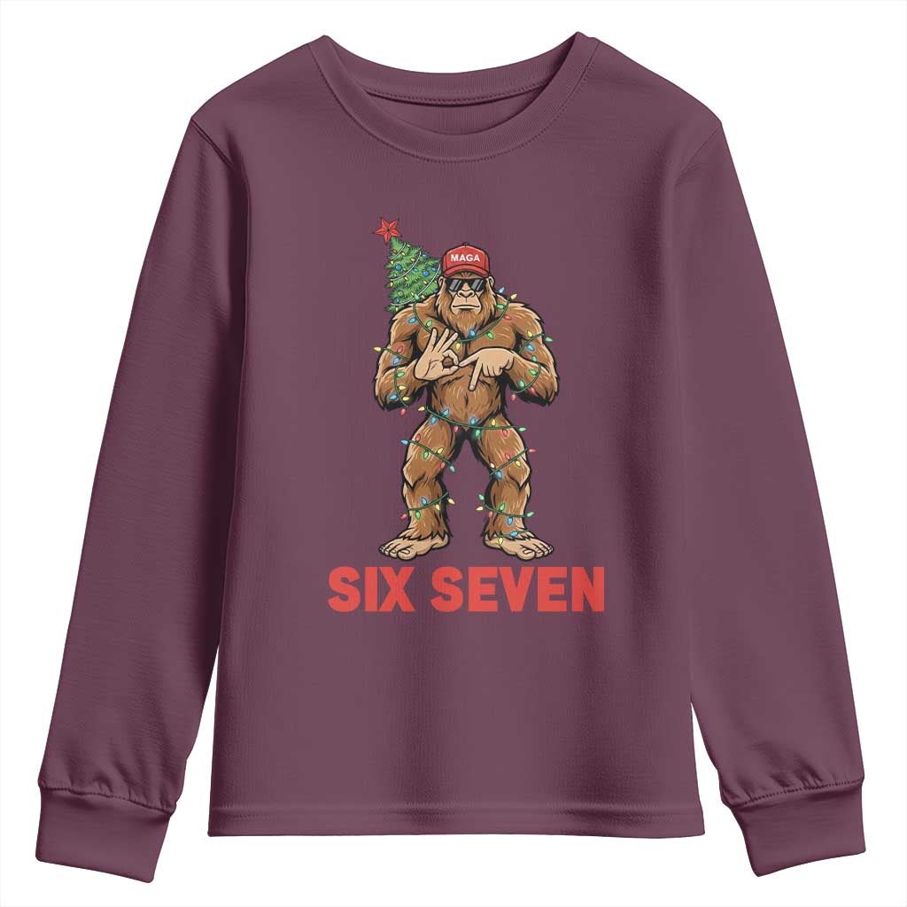 67 Six Seven Youth Sweatshirt Funny Bigfoot Trump Support Christmas TS14 Maroon Print Your Wear