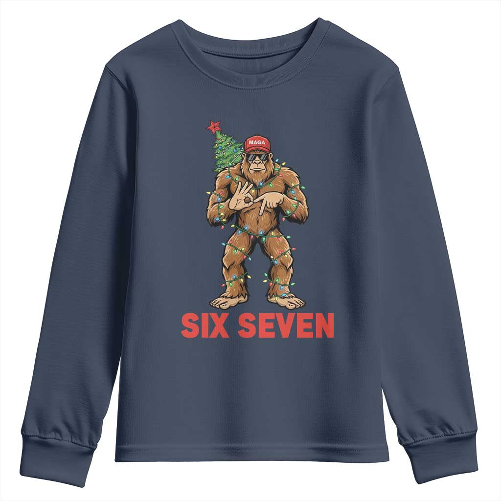 67 Six Seven Youth Sweatshirt Funny Bigfoot Trump Support Christmas TS14 Navy Print Your Wear