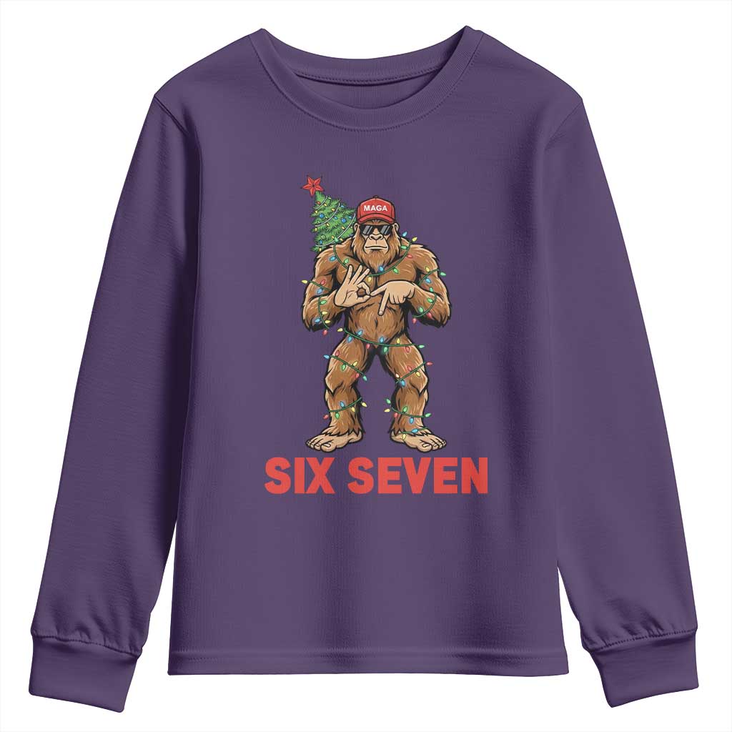 67 Six Seven Youth Sweatshirt Funny Bigfoot Trump Support Christmas TS14 Purple Print Your Wear