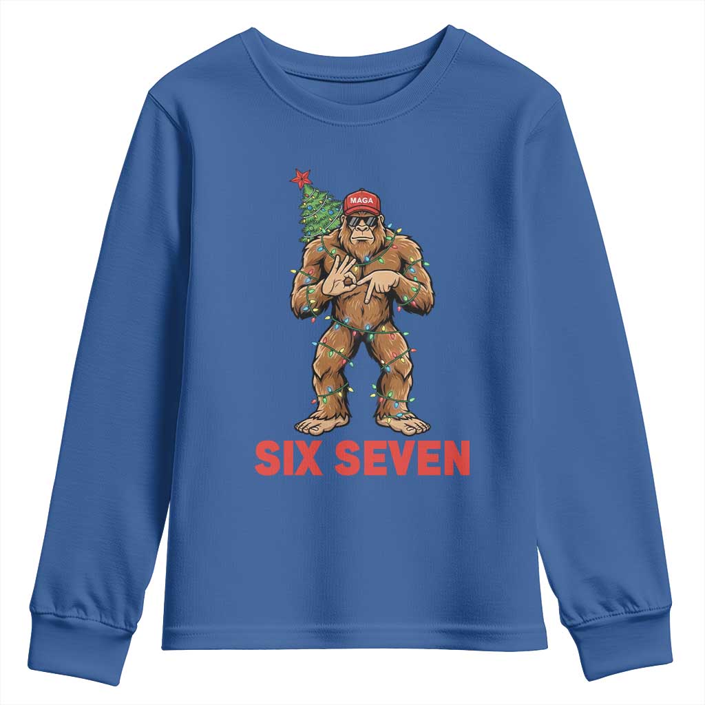 67 Six Seven Youth Sweatshirt Funny Bigfoot Trump Support Christmas TS14 Royal Blue Print Your Wear