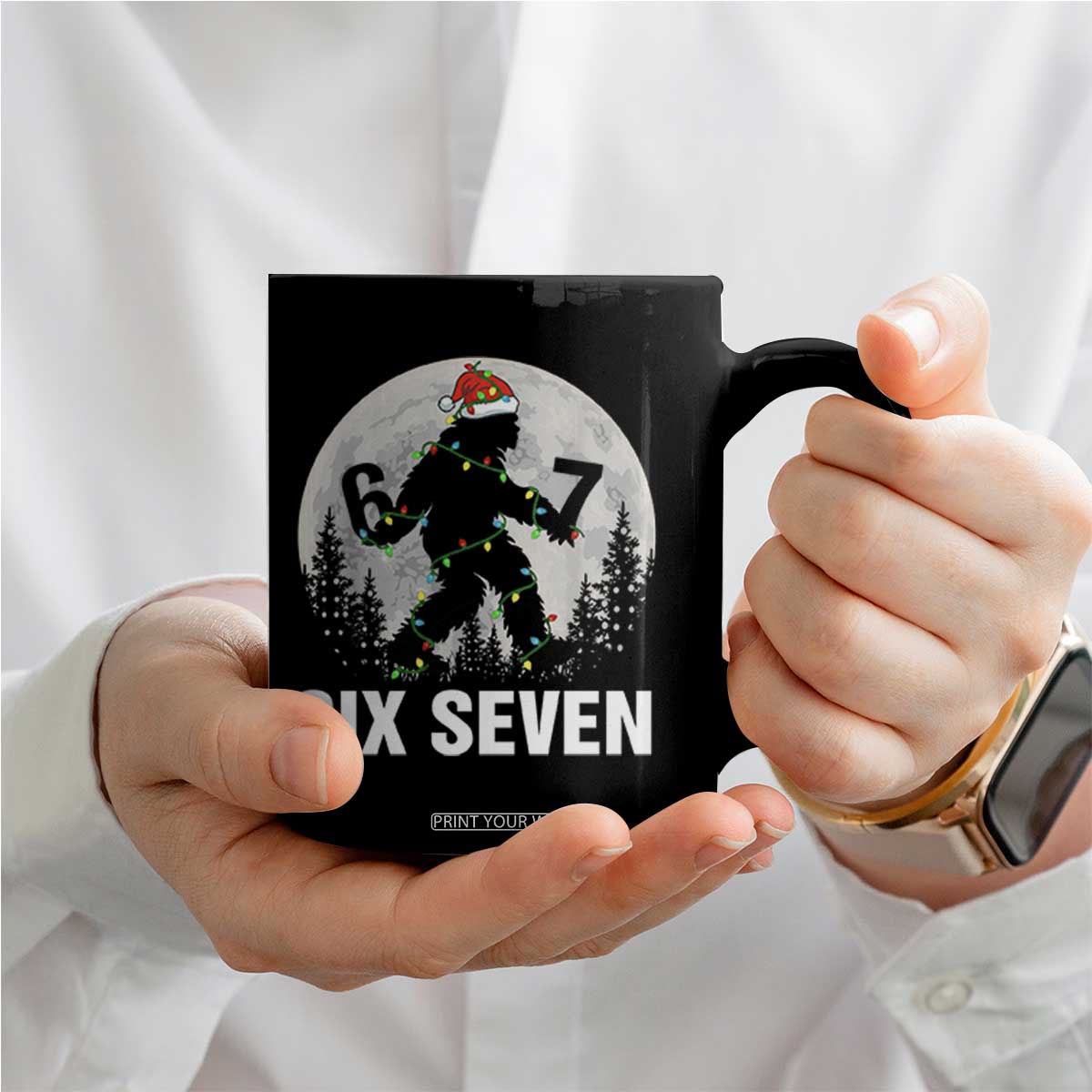 67 Six Seven Coffee Mug Funny Bigfoot Christmas Sasquatch Moon TS14 Print Your Wear
