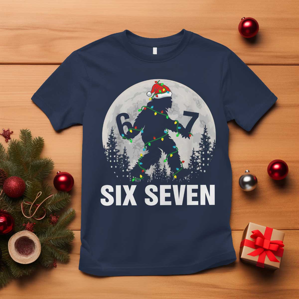 67 Six Seven T Shirt Funny Bigfoot Christmas Sasquatch Moon TS14 Navy Print Your Wear