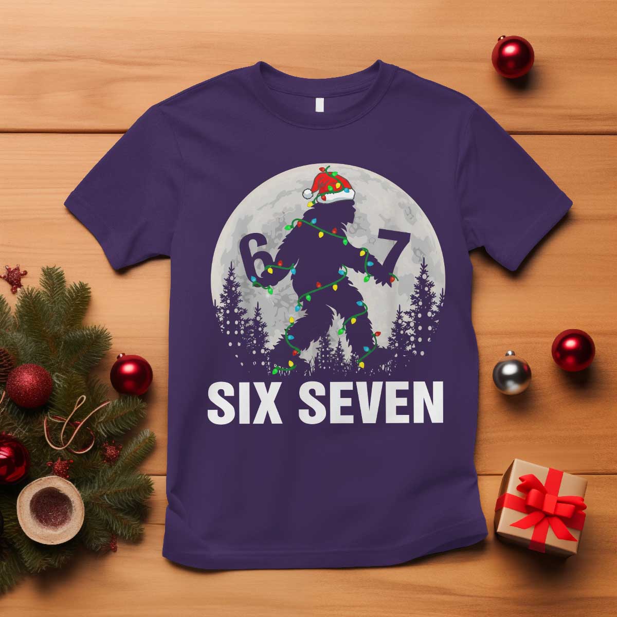 67 Six Seven T Shirt Funny Bigfoot Christmas Sasquatch Moon TS14 Purple Print Your Wear