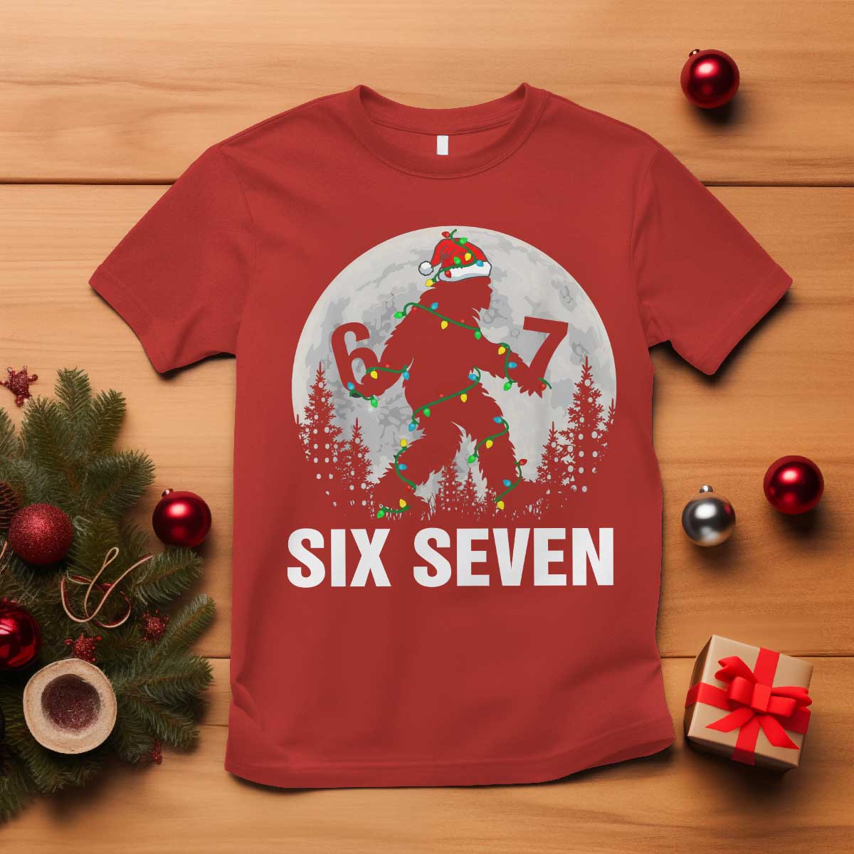 67 Six Seven T Shirt Funny Bigfoot Christmas Sasquatch Moon TS14 Red Print Your Wear