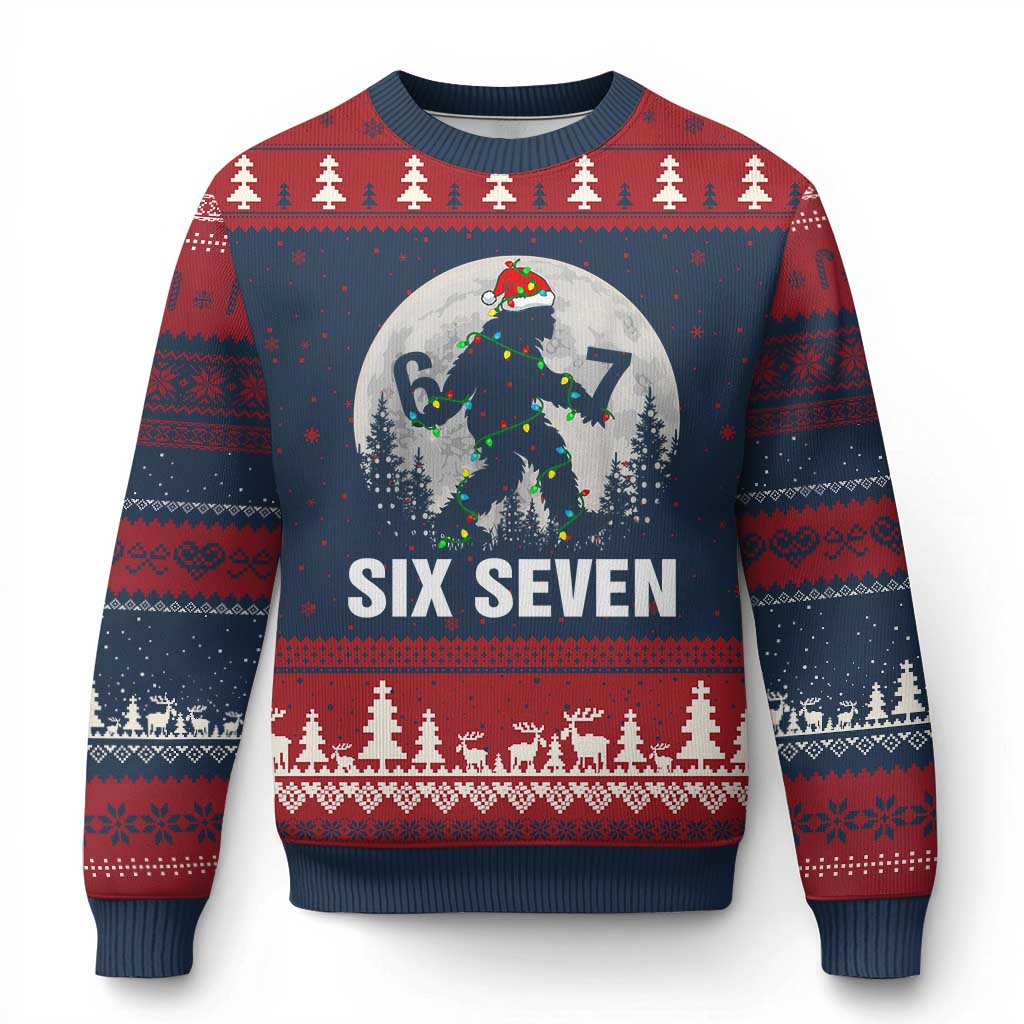 67 Six Seven Ugly Christmas Sweater Funny Bigfoot Xmas Sasquatch Moon TS14 Navy Red Print Your Wear