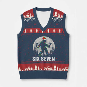67 Six Seven V-Neck Knit Sweater Vest Funny Bigfoot Xmas Sasquatch Moon TS14 Navy Red Print Your Wear