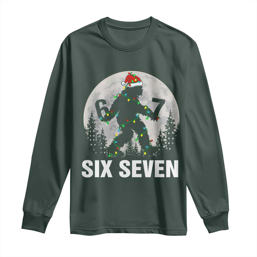67 Six Seven Long Sleeve Shirt Funny Bigfoot Christmas Sasquatch Moon TS14 Dark Forest Green Print Your Wear