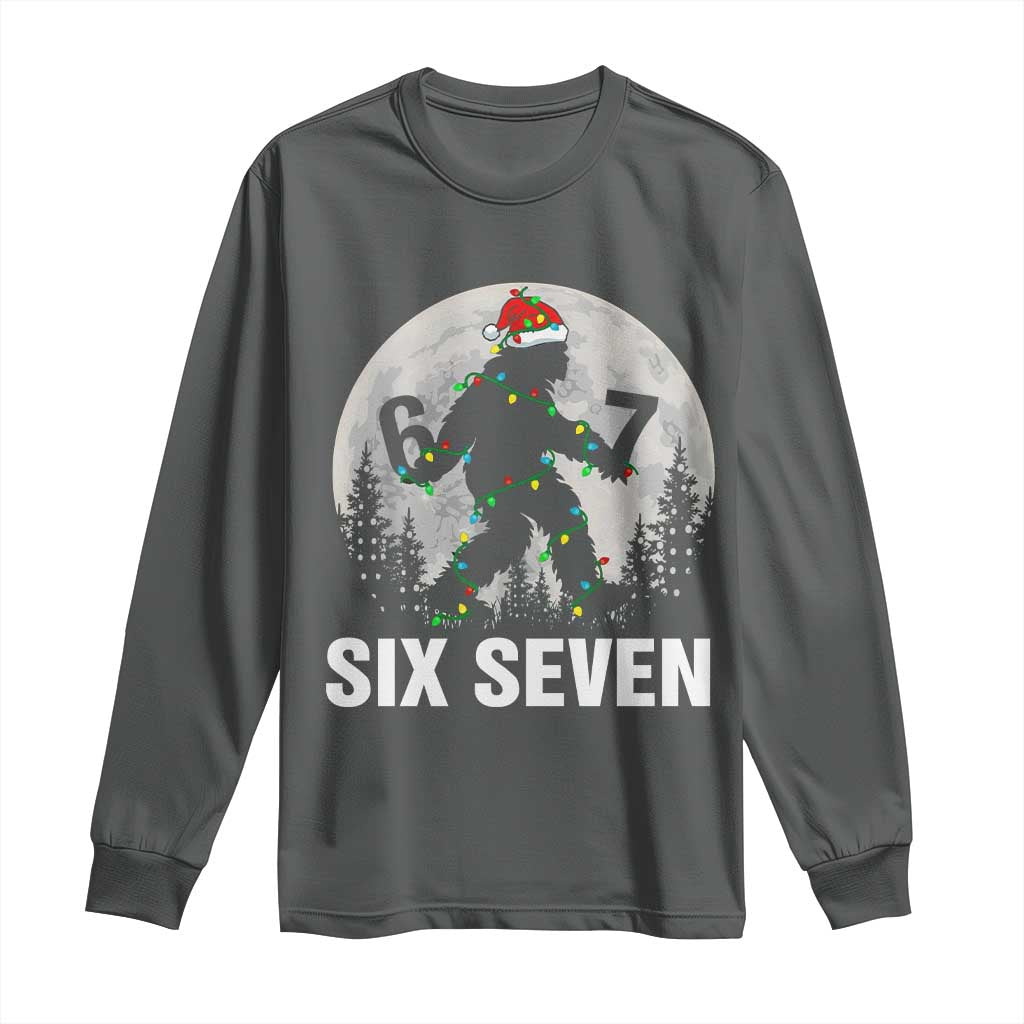 67 Six Seven Long Sleeve Shirt Funny Bigfoot Christmas Sasquatch Moon TS14 Dark Heather Print Your Wear