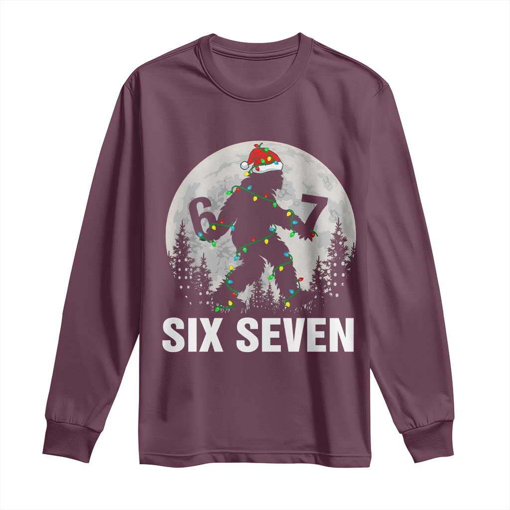67 Six Seven Long Sleeve Shirt Funny Bigfoot Christmas Sasquatch Moon TS14 Maroon Print Your Wear