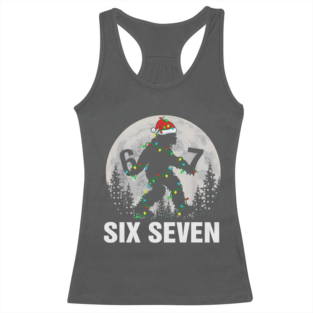 67 Six Seven Racerback Tank Top Funny Bigfoot Christmas Sasquatch Moon TS14 Dark Heather Print Your Wear