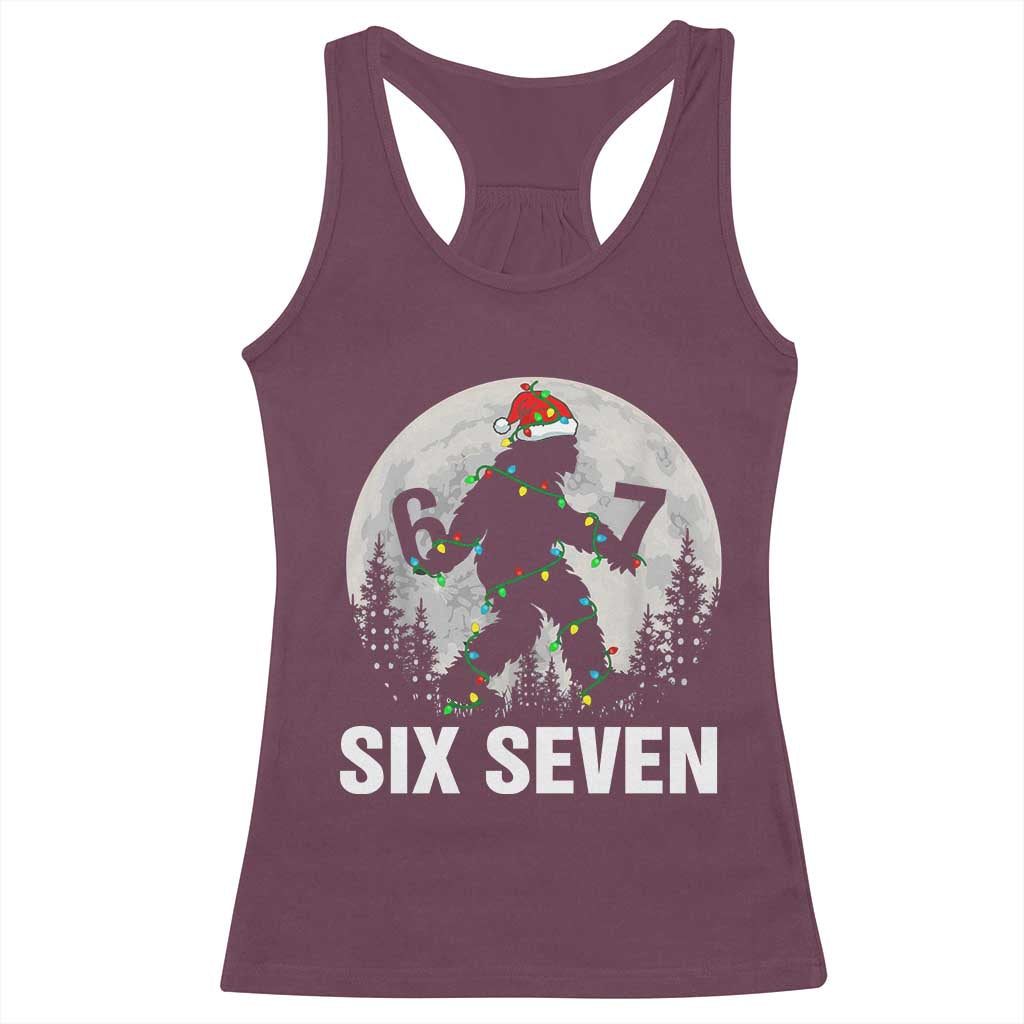 67 Six Seven Racerback Tank Top Funny Bigfoot Christmas Sasquatch Moon TS14 Maroon Print Your Wear