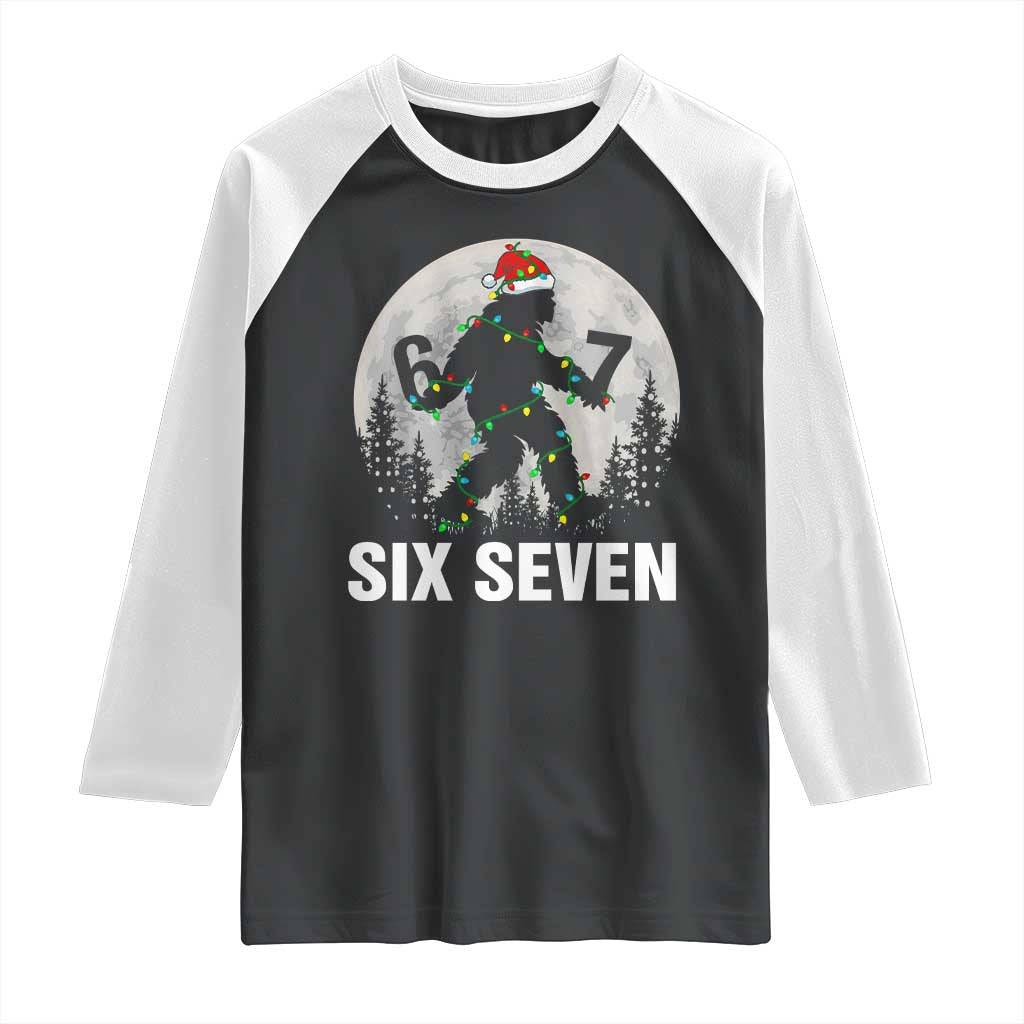 67 Six Seven Raglan Shirt Funny Bigfoot Christmas Sasquatch Moon TS14 Black White Print Your Wear