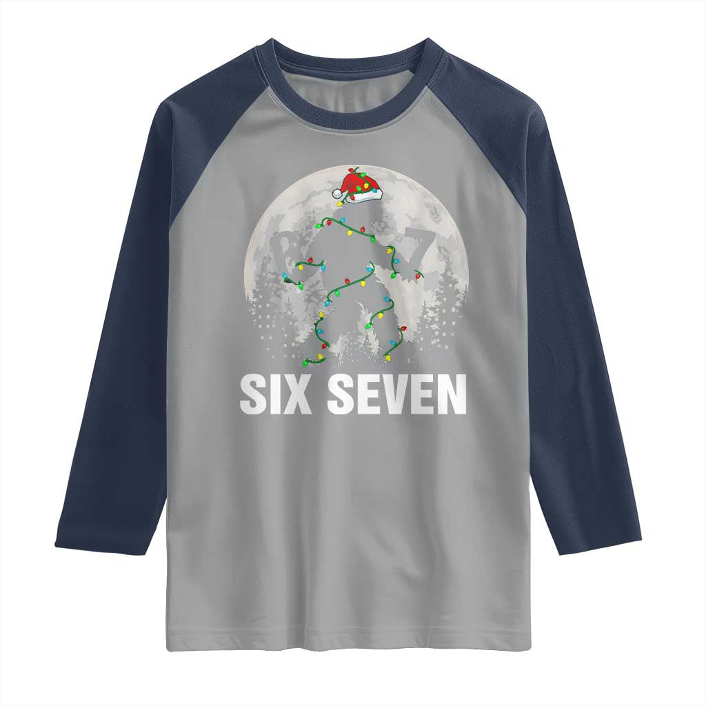 67 Six Seven Raglan Shirt Funny Bigfoot Christmas Sasquatch Moon TS14 Sport Gray Navy Print Your Wear