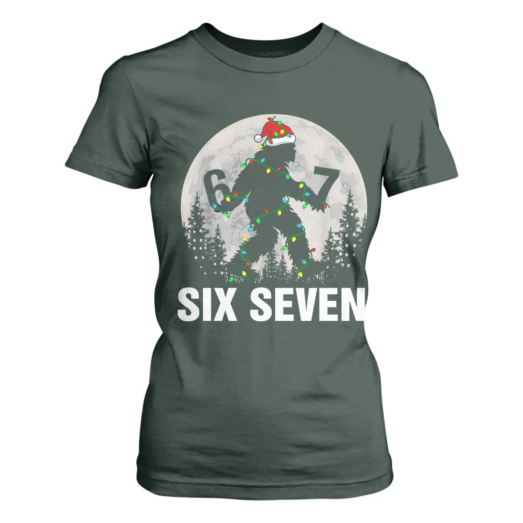 67 Six Seven T Shirt For Women Funny Bigfoot Christmas Sasquatch Moon TS14 Dark Forest Green Print Your Wear