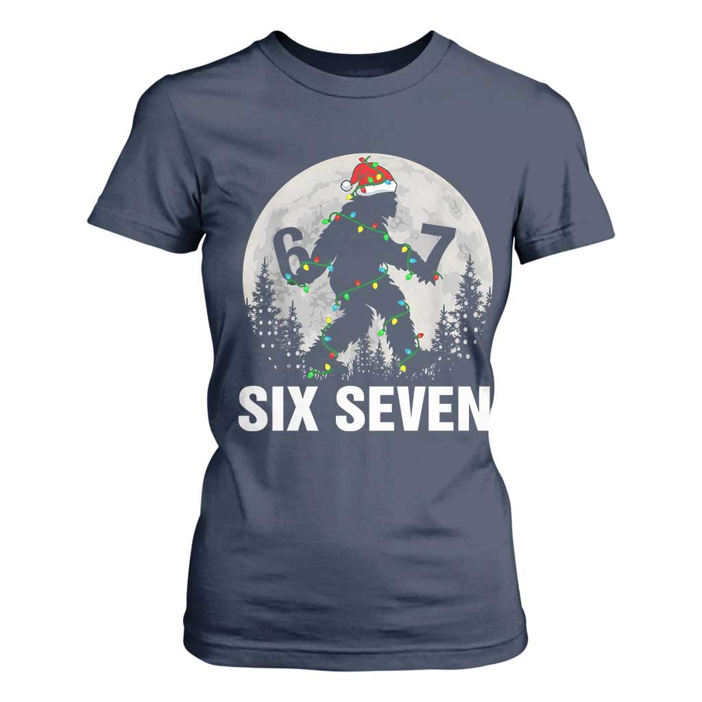 67 Six Seven T Shirt For Women Funny Bigfoot Christmas Sasquatch Moon TS14 Navy Print Your Wear