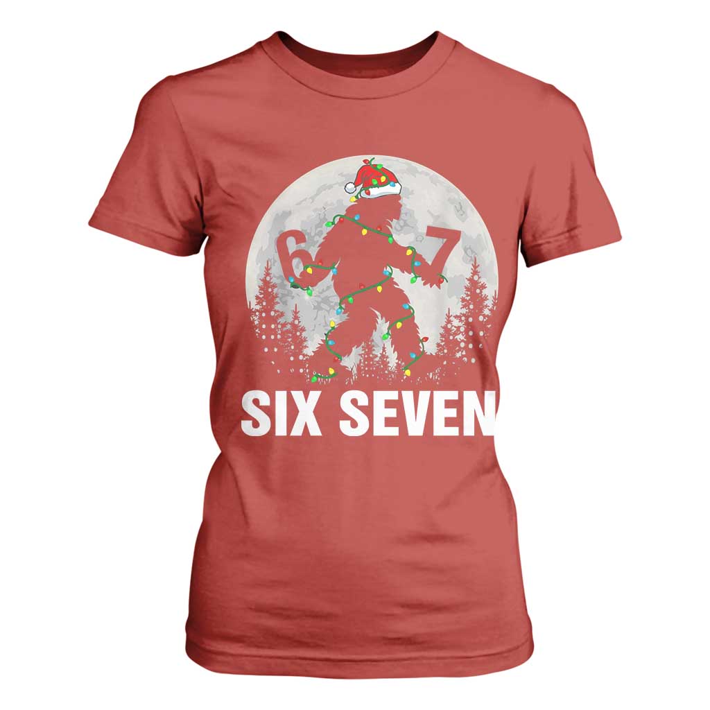 67 Six Seven T Shirt For Women Funny Bigfoot Christmas Sasquatch Moon TS14 Red Print Your Wear