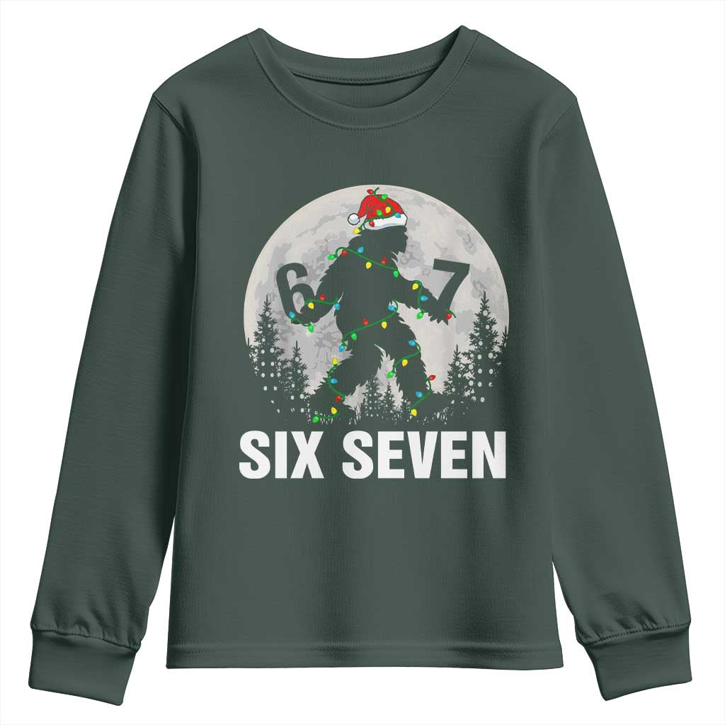 67 Six Seven Youth Sweatshirt Funny Bigfoot Christmas Sasquatch Moon TS14 Dark Forest Green Print Your Wear