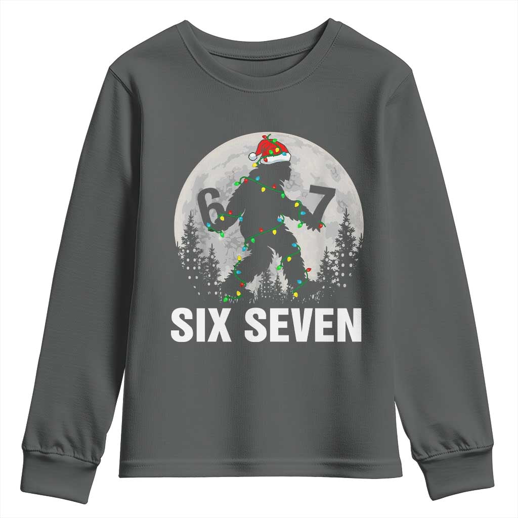 67 Six Seven Youth Sweatshirt Funny Bigfoot Christmas Sasquatch Moon TS14 Dark Heather Print Your Wear