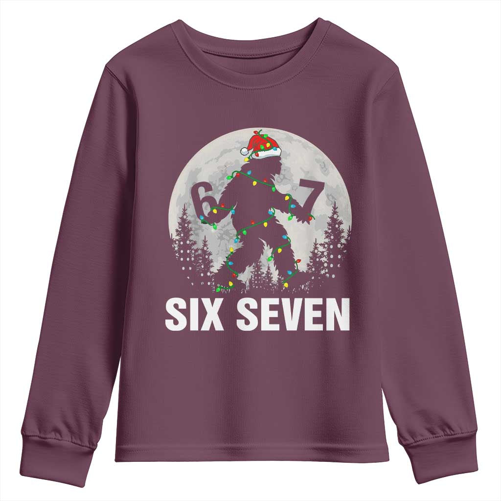 67 Six Seven Youth Sweatshirt Funny Bigfoot Christmas Sasquatch Moon TS14 Maroon Print Your Wear