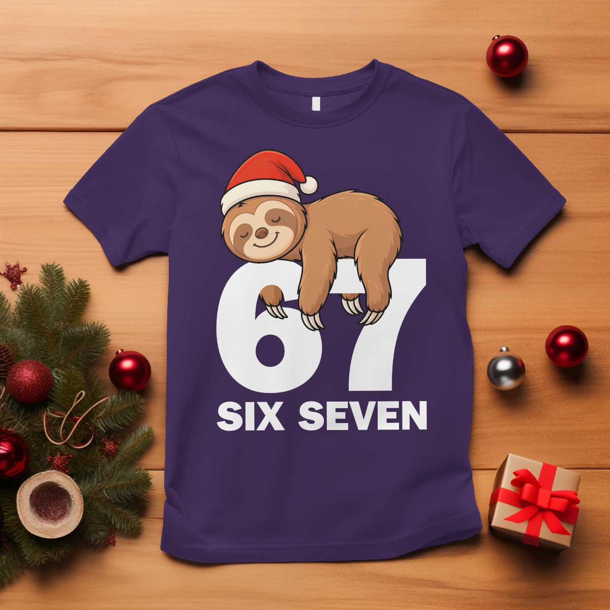 67 Six Seven T Shirt Funny Sloth Christmas TS14 Purple Print Your Wear