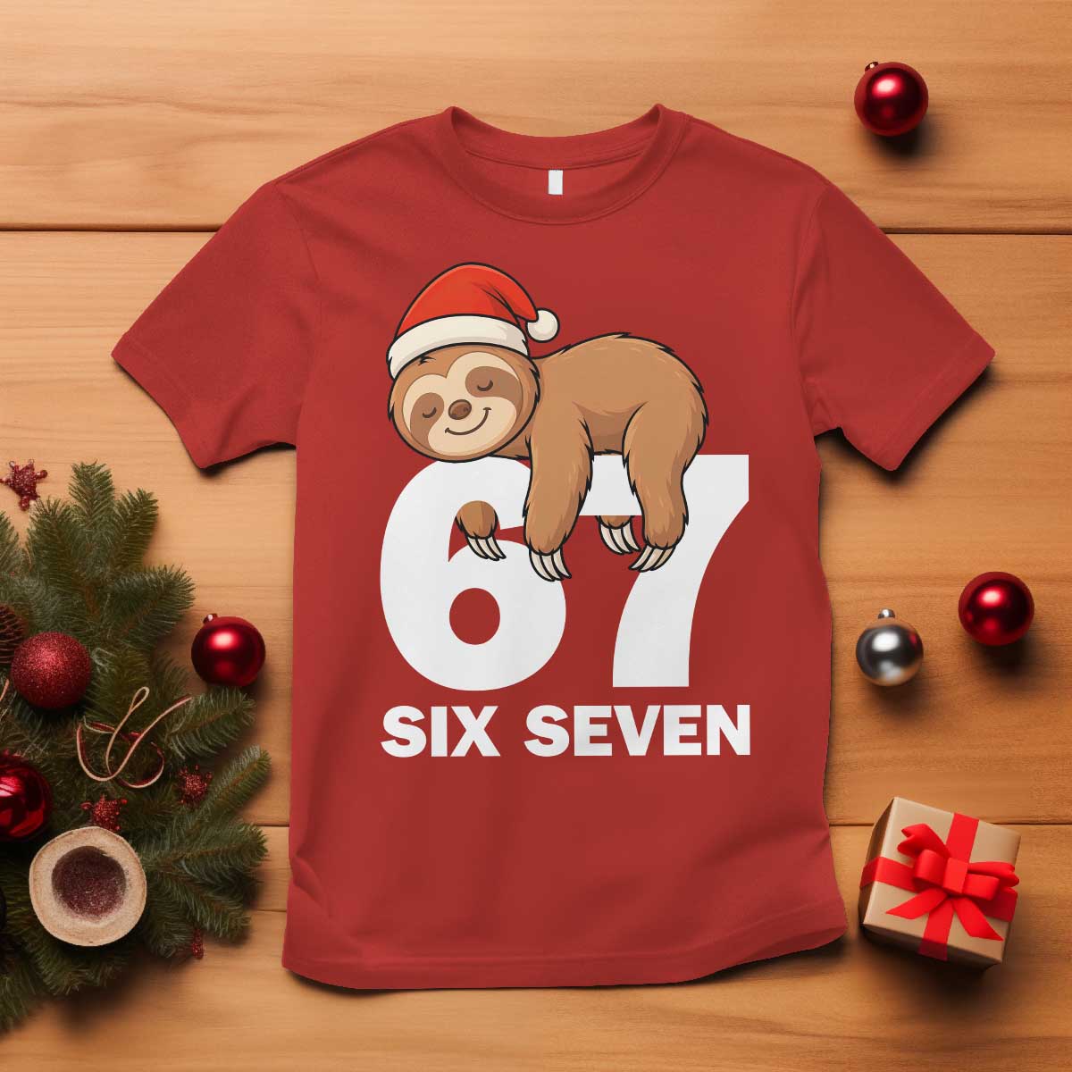 67 Six Seven T Shirt Funny Sloth Christmas TS14 Red Print Your Wear