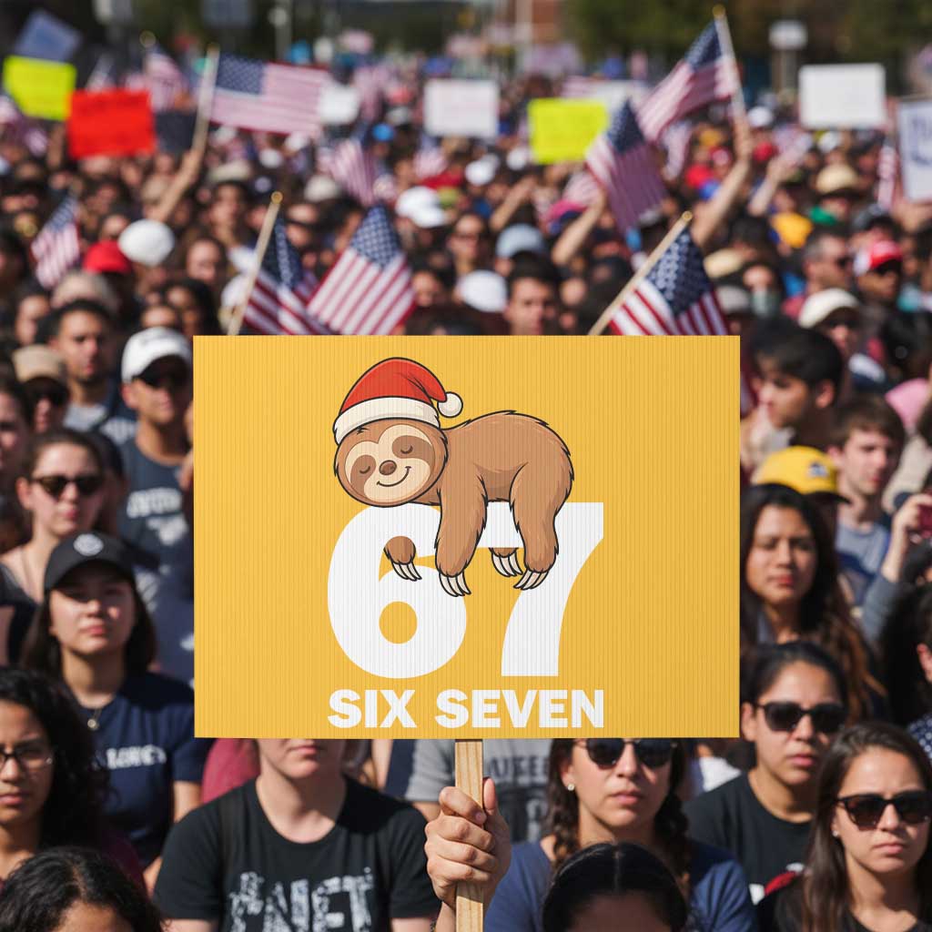 67 Six Seven Protest Sign Funny Sloth Christmas TS14 Horizontal 18