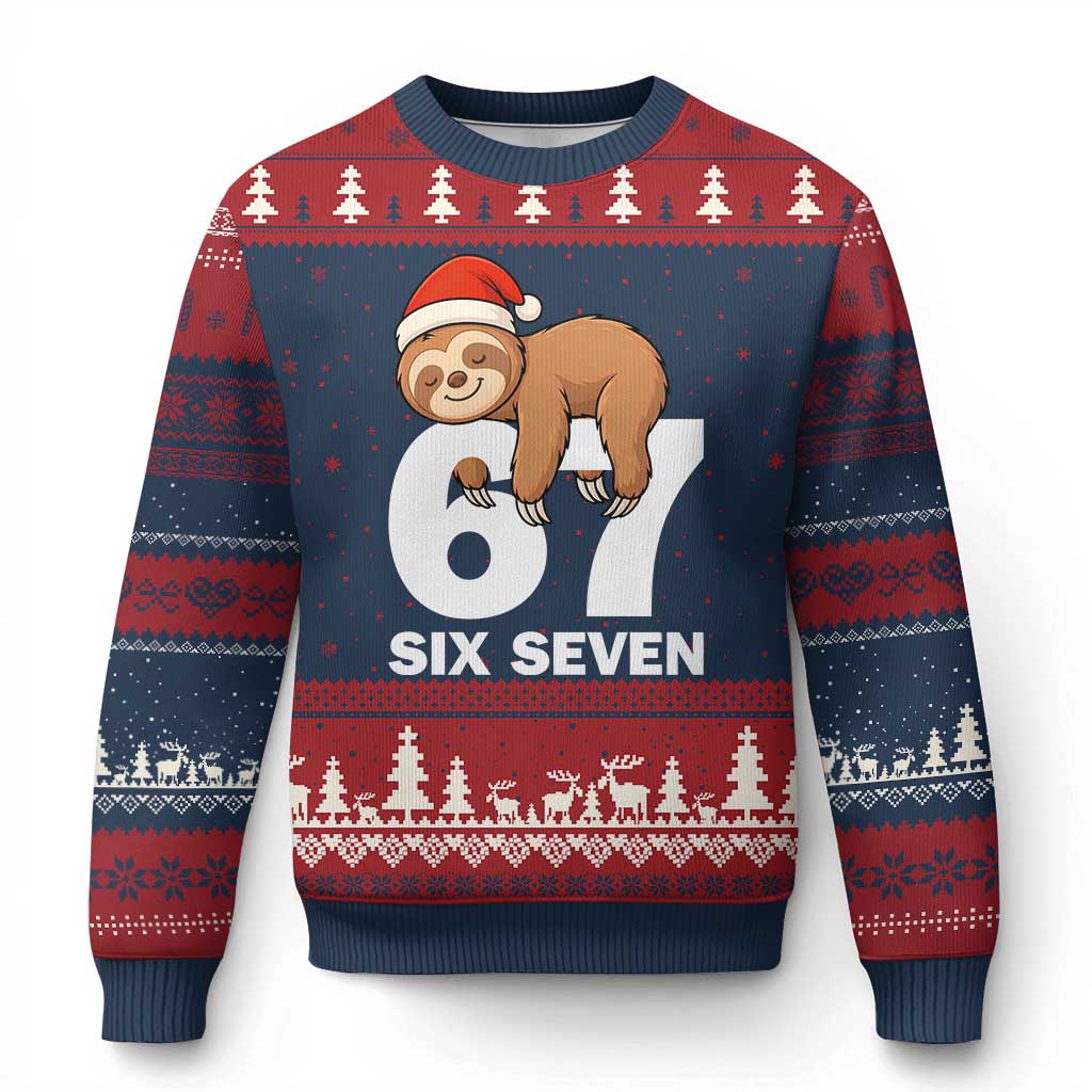 67 Six Seven Ugly Christmas Sweater Funny Sloth Xmas TS14 Navy Red Print Your Wear
