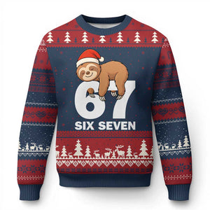 67 Six Seven Ugly Christmas Sweater Funny Sloth Xmas TS14 Navy Red Print Your Wear