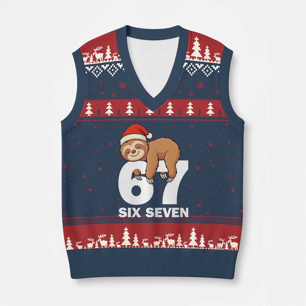 67 Six Seven V-Neck Knit Sweater Vest Funny Sloth Xmas TS14 Navy Red Print Your Wear