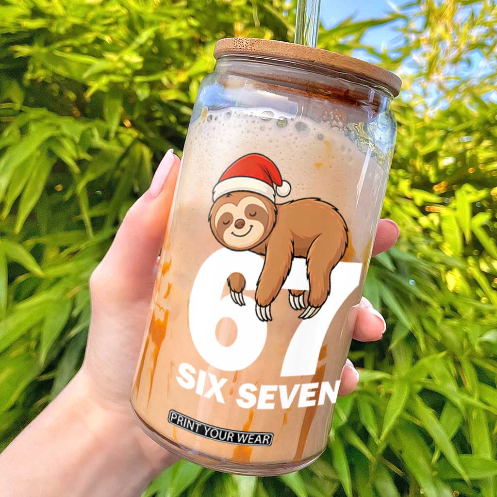 67 Six Seven Glass Can Funny Sloth Christmas TS14 Black Print Your Wear