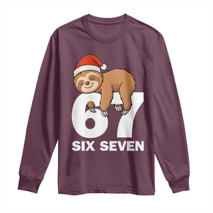 67 Six Seven Long Sleeve Shirt Funny Sloth Christmas TS14 Maroon Print Your Wear