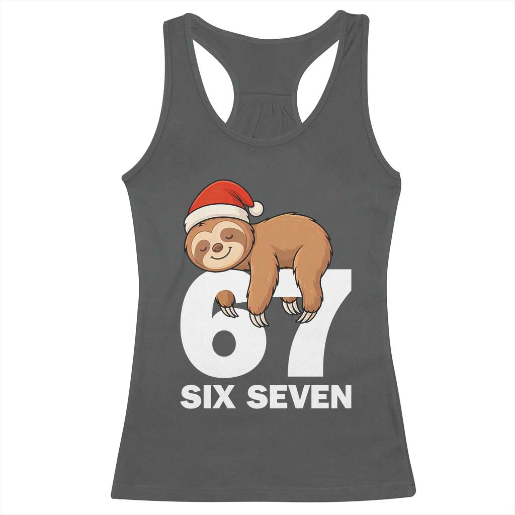 67 Six Seven Racerback Tank Top Funny Sloth Christmas TS14 Dark Heather Print Your Wear