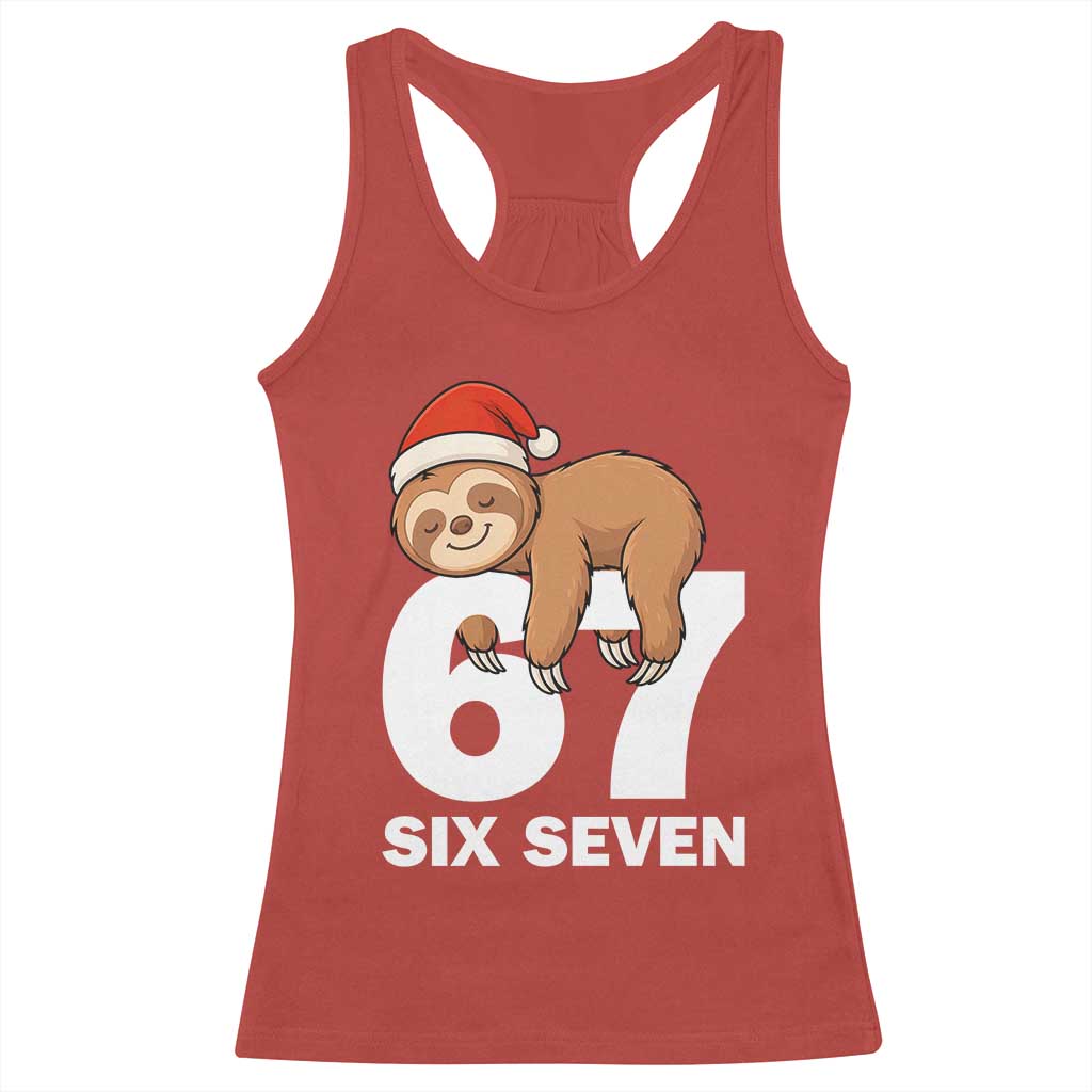 67 Six Seven Racerback Tank Top Funny Sloth Christmas TS14 Red Print Your Wear