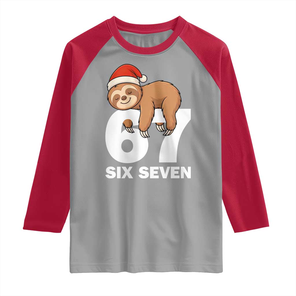 67 Six Seven Raglan Shirt Funny Sloth Christmas TS14 Sport Gray Red Print Your Wear
