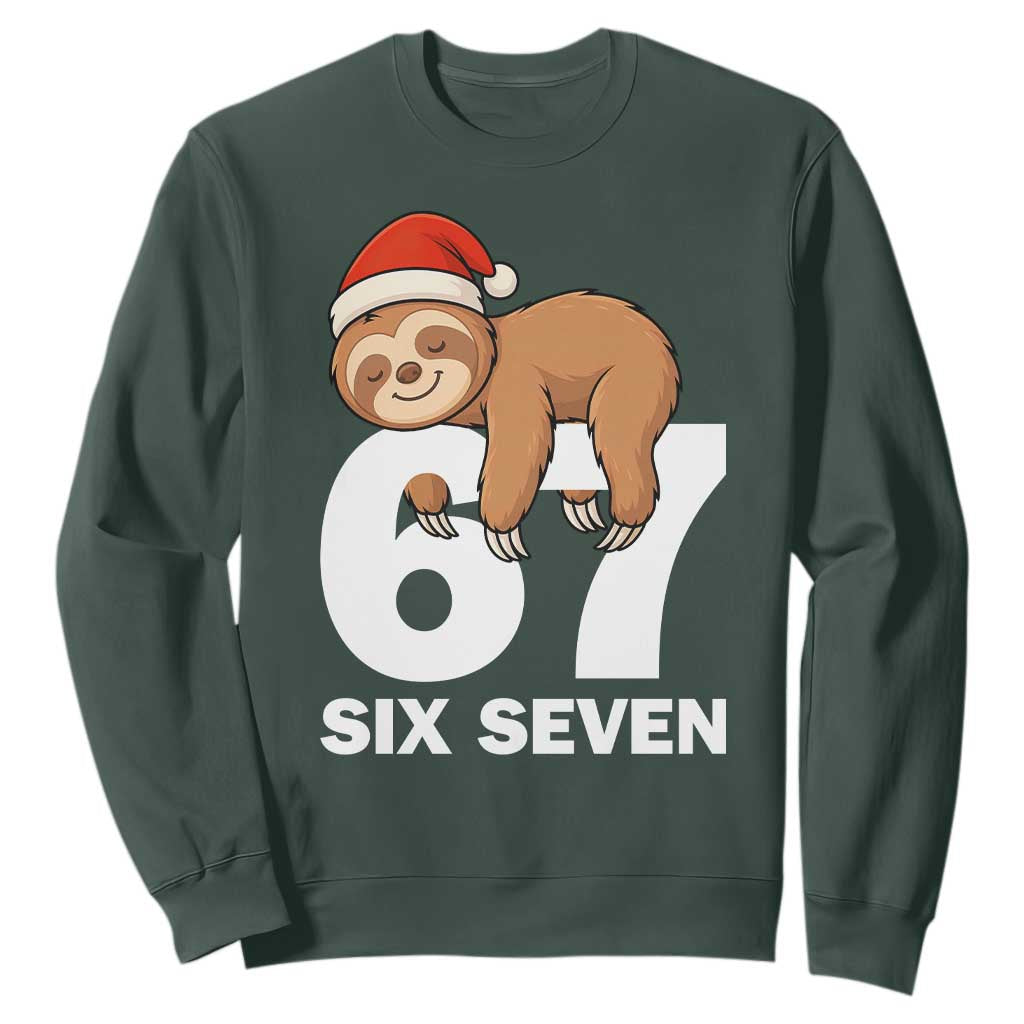 67 Six Seven Sweatshirt Funny Sloth Christmas TS14 Dark Forest Green Print Your Wear