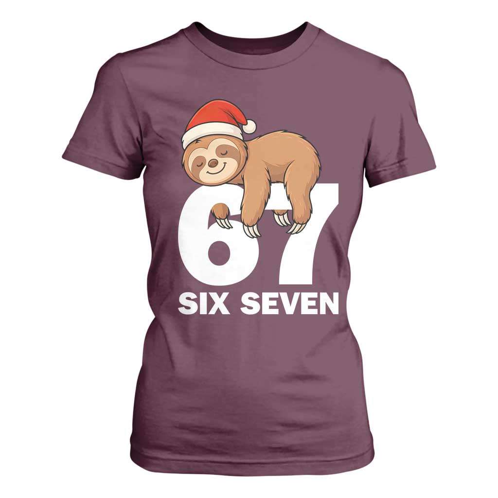 67 Six Seven T Shirt For Women Funny Sloth Christmas TS14 Maroon Print Your Wear