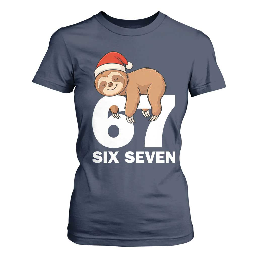 67 Six Seven T Shirt For Women Funny Sloth Christmas TS14 Navy Print Your Wear