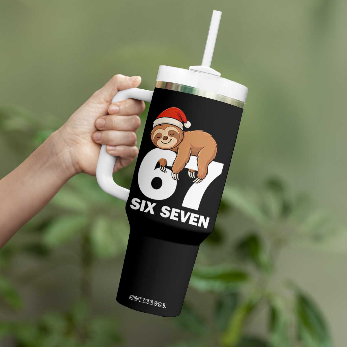 67 Six Seven Tumbler With Handle Funny Sloth Christmas TS14 Print Your Wear