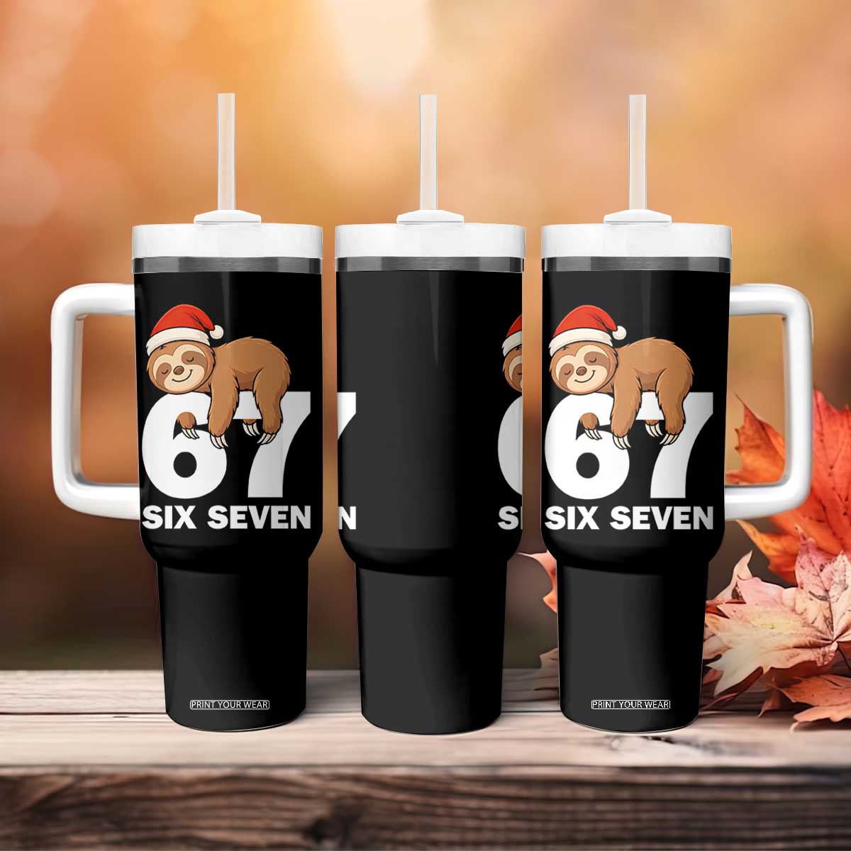67 Six Seven Tumbler With Handle Funny Sloth Christmas TS14 Print Your Wear
