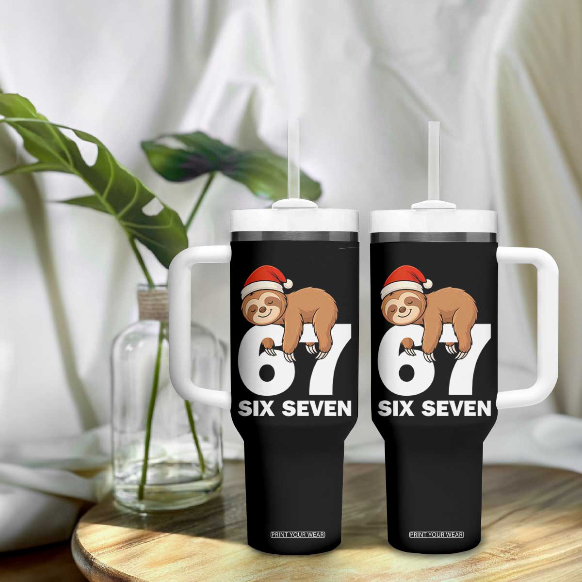 67 Six Seven Tumbler With Handle Funny Sloth Christmas TS14 Print Your Wear