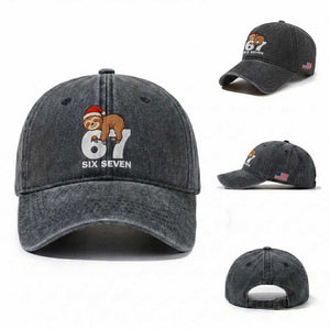 67 Six Seven Washed Cotton Baseball Cap Funny Sloth Christmas TS14 Washed Cap Universal Fit Dark Gray Print Your Wear