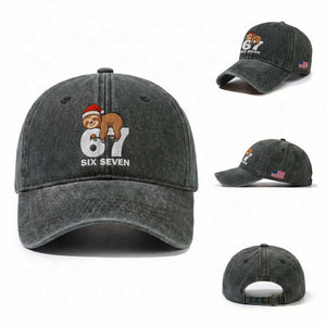 67 Six Seven Washed Cotton Baseball Cap Funny Sloth Christmas TS14 Washed Cap Universal Fit Dark Green Print Your Wear