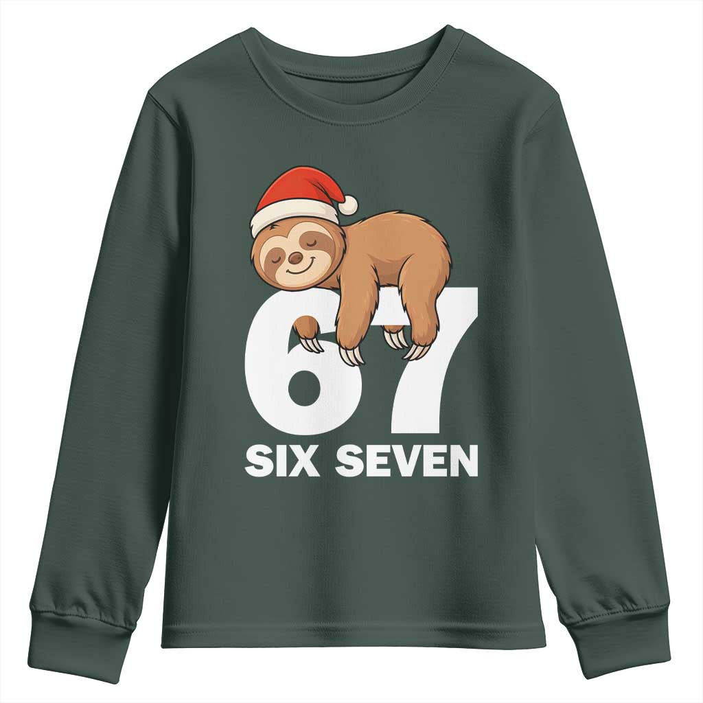 67 Six Seven Youth Sweatshirt Funny Sloth Christmas TS14 Dark Forest Green Print Your Wear
