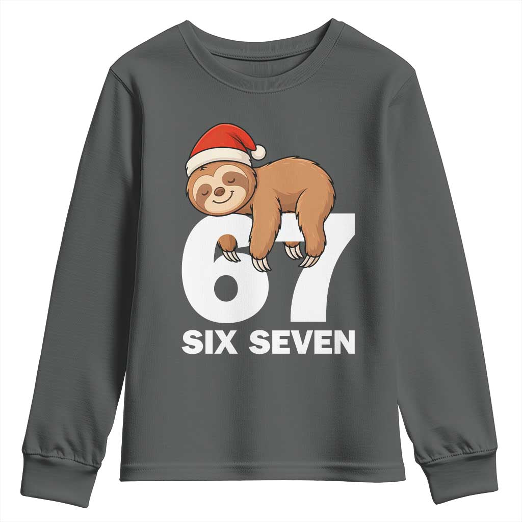 67 Six Seven Youth Sweatshirt Funny Sloth Christmas TS14 Dark Heather Print Your Wear