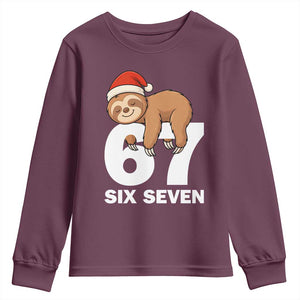 67 Six Seven Youth Sweatshirt Funny Sloth Christmas TS14 Maroon Print Your Wear