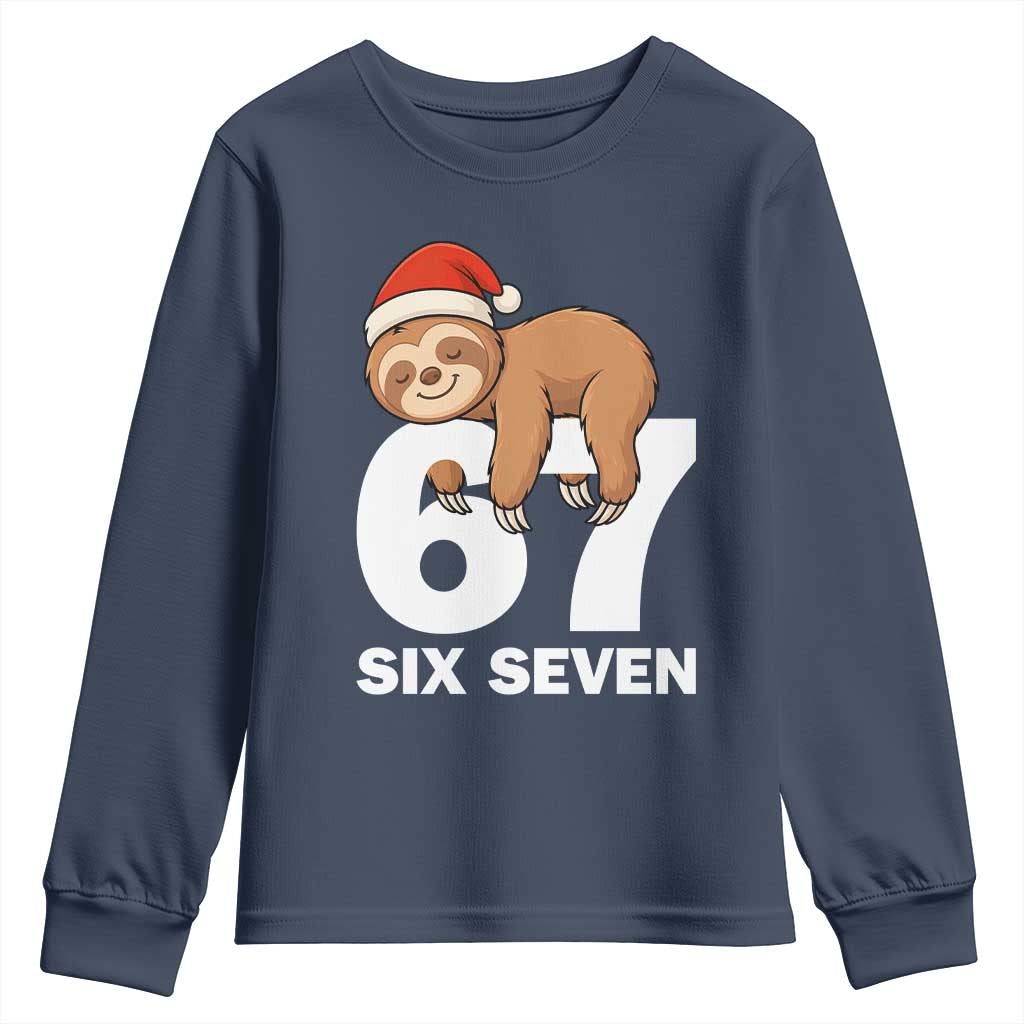 67 Six Seven Youth Sweatshirt Funny Sloth Christmas TS14 Navy Print Your Wear