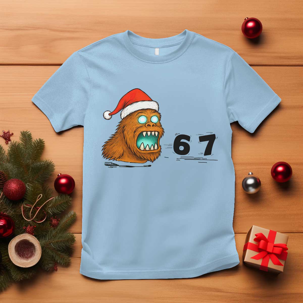 67 Six Seven T Shirt Funny Bigfoot Christmas TS14 Light Blue Print Your Wear