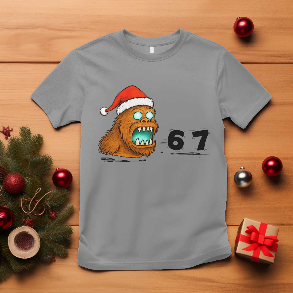 67 Six Seven T Shirt Funny Bigfoot Christmas TS14 Sport Gray Print Your Wear