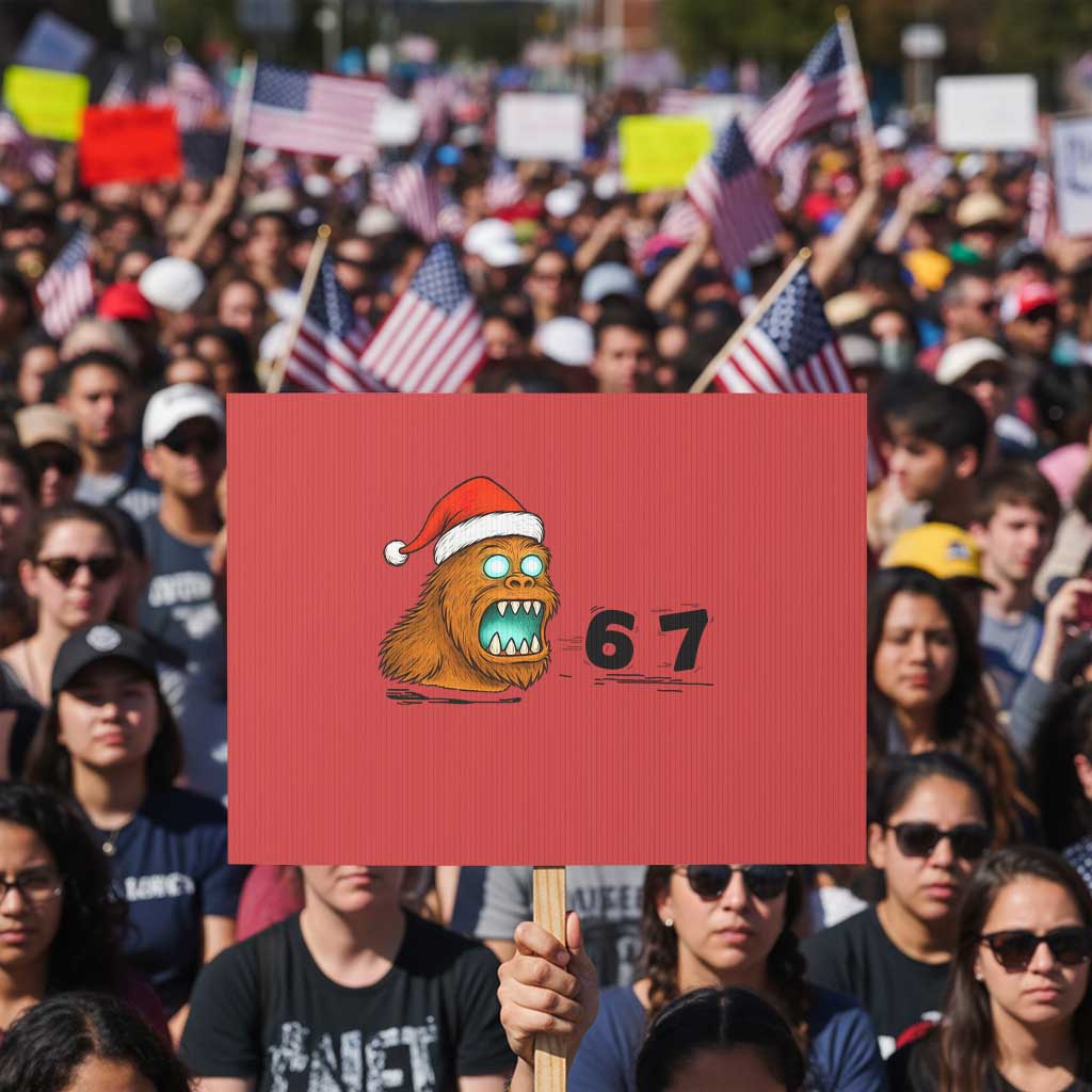 67 Six Seven Protest Sign Funny Bigfoot Christmas TS14 Horizontal 18